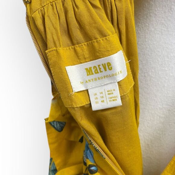 Anthropologie Maeve Midi Maxi High-Low Ruffle Dress, gold yellow Floral sundress - Picture 12 of 15